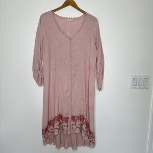 Soft Surroundings Genevieve Dress Size M Pink Lace Embroidered